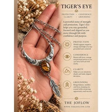 925 Tigers Eye Boho Feather Talisman Necklace