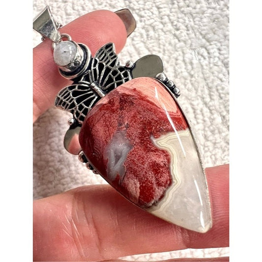 925 EVOLVE HEAL RISE Red Jasper Butterfly Pendant Necklace