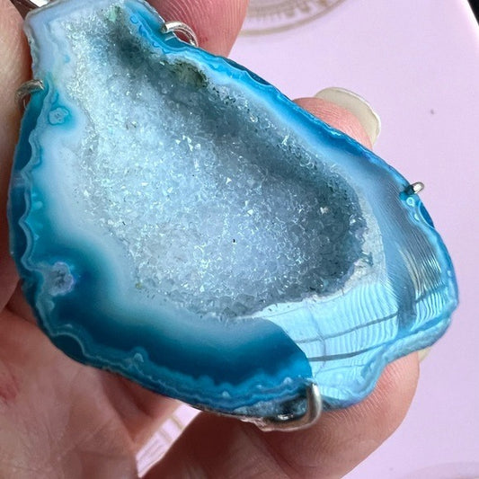 925 Micro Quartz Crystal Geode Necklace Pendant