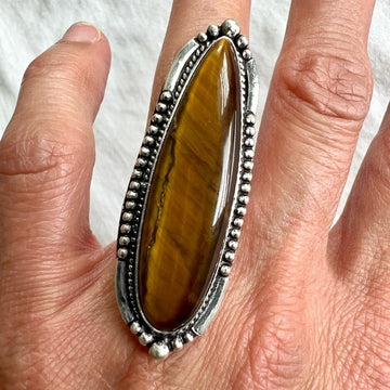 925 Massive Tigers Eye Long Ring 5.25