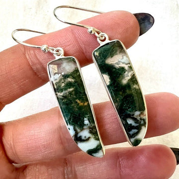 925 Earth Stone MOSS AGATE Dagger Earrings