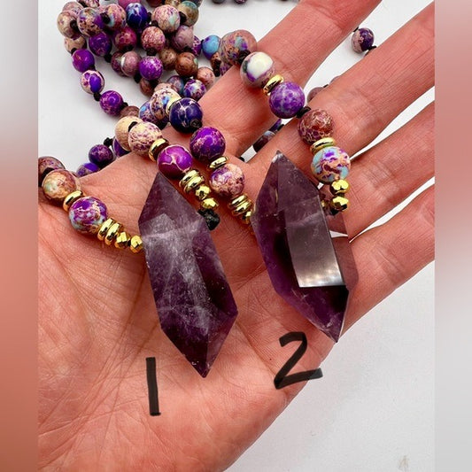 Galaxy Jasper + DT Amethyst Mala Necklace Pendant