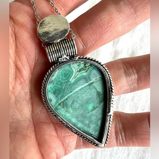 925 Activation Malachite + Rainbow Flash Moonstone Necklace Pendant