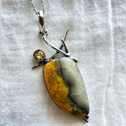 925 Evolution Bumble Bee Jasper + Citrine Necklace Pendant