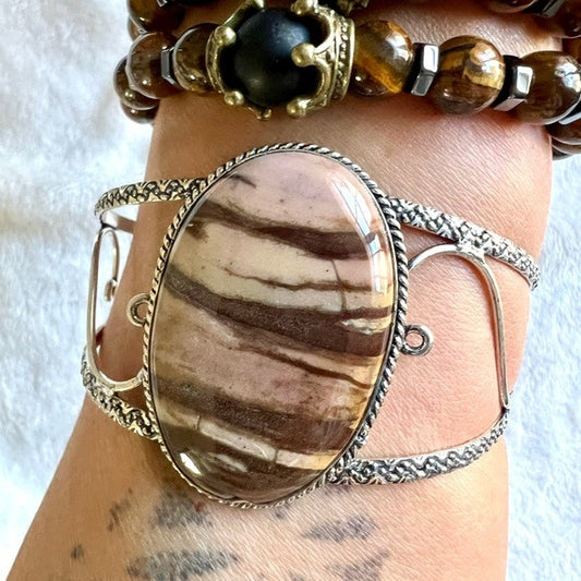 925 Grounding Coconut Jasper Cuff Bracelet