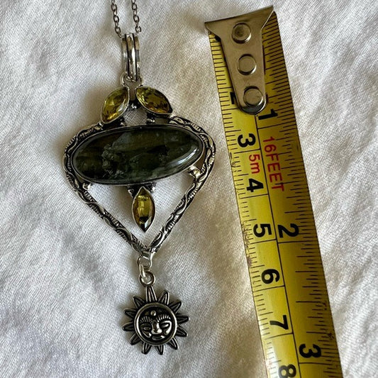 925 Solar Sun Gold Flash Labradorite Necklace Pendant