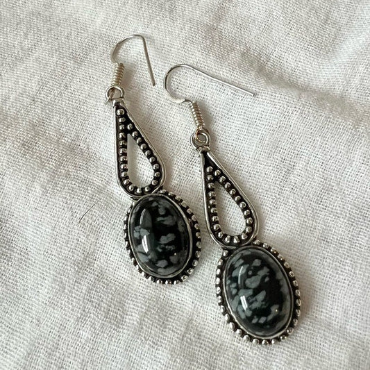 925 Third Eye Awakening Snowflake Obsidian Earrings