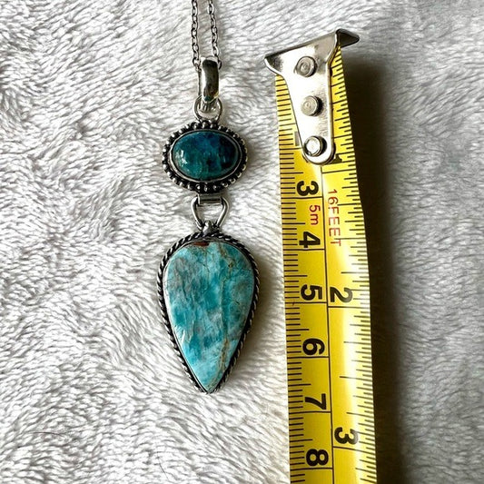 925 Apatite + Caribbean Larimar Pendant Necklace