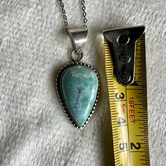 925 Calming Caribbean Teardrop Larimar Necklace Pendant