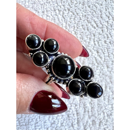 925 Spiritual Protection Huge Multi Stone ONYX Ring 8.25