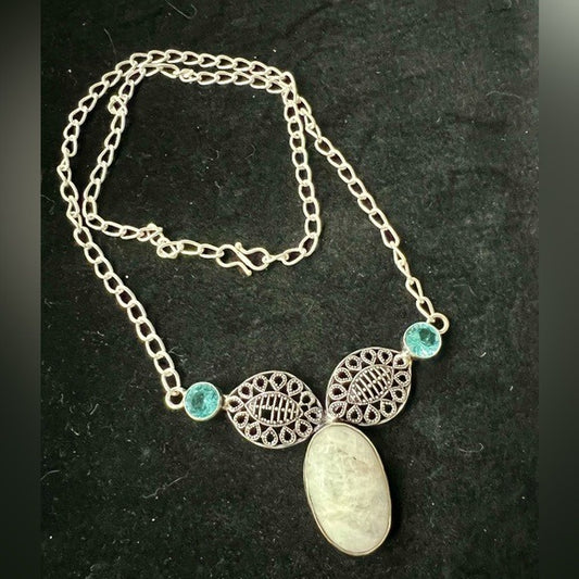 925 Rainbow Moonstone + Blue Topaz Feminine Necklace