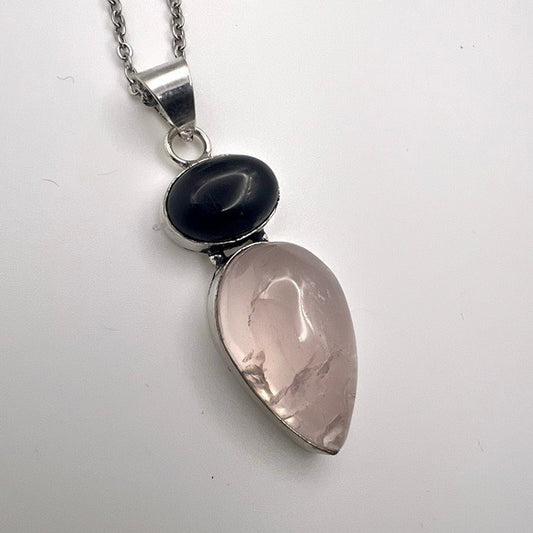 925 Love + Protection Rose Quartz Onyx Pendant Necklace