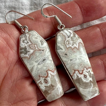 925 STUNNING Coffin Crazy Lace Agate Earrings