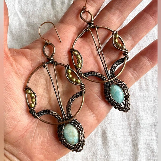 OMG OMG Hand Wrapped Copper LARIMAR Bohemian Earrings