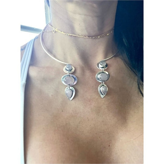925 Rose Quartz Collar Bib OOAK Necklace!