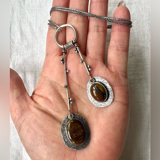 925 Lariat Style Tigers Eye Necklace