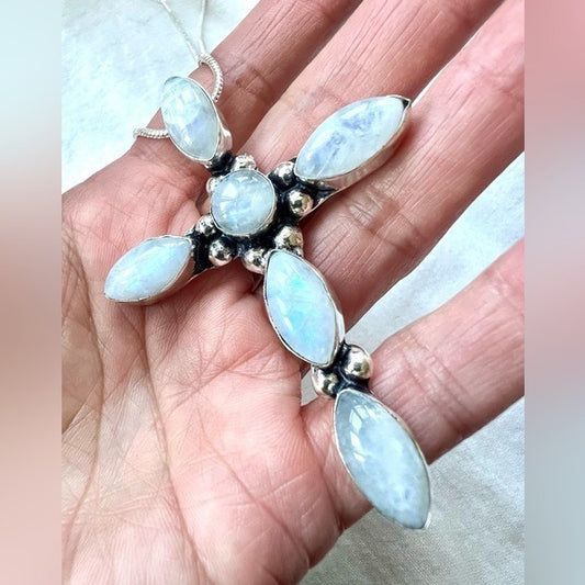 925 Gorgeous! Rainbow FLASH MOONSTONE Pendant Necklace