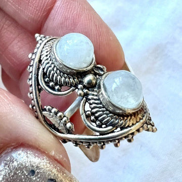 925 Ornamental Double Moonstone Indian Design Ring 4.75