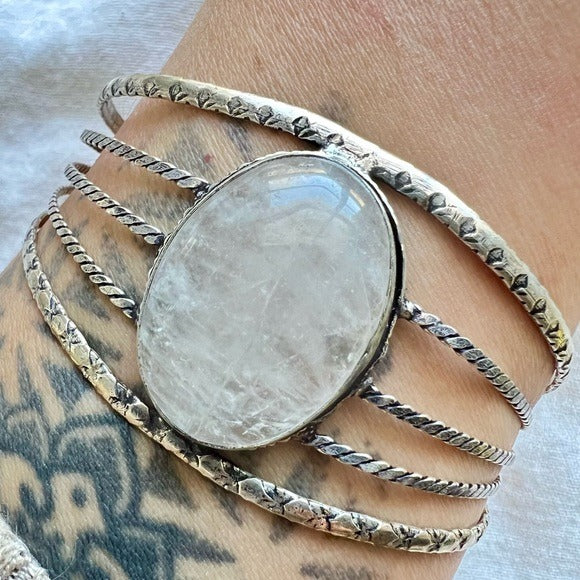 925 Clear Power Quartz Amplifying Cuff Bracelet