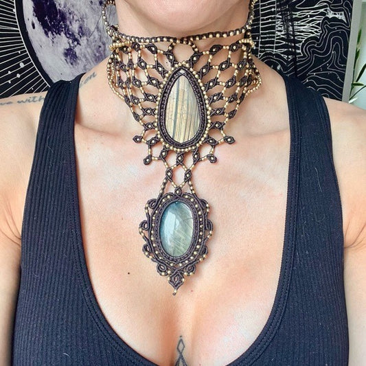 OMG! STUNNING GODDESS Hemp + Flash Labradorite Statement Necklace OOAK