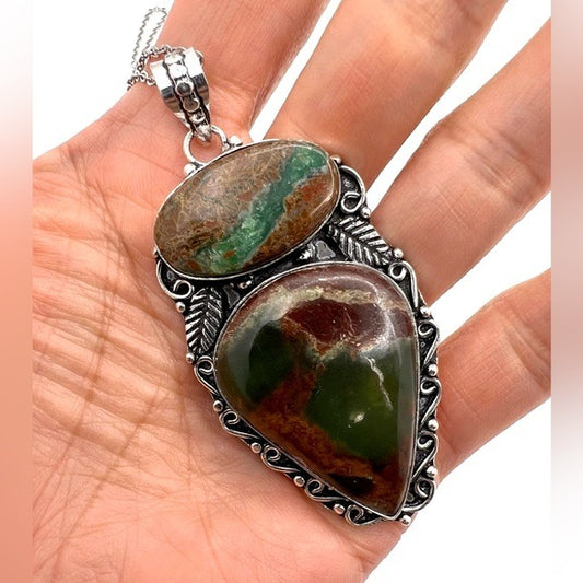 925 OMG OMG Double Boulder Chrysoprase Pendant Necklace