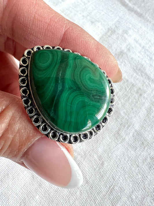 925 Heart Portal Malachite Swirl Ring 9