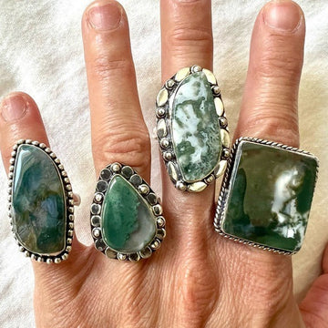 925 You Choose! Earth Stone Moss Agate Ring 7.5, 8.75, 9, 10.75