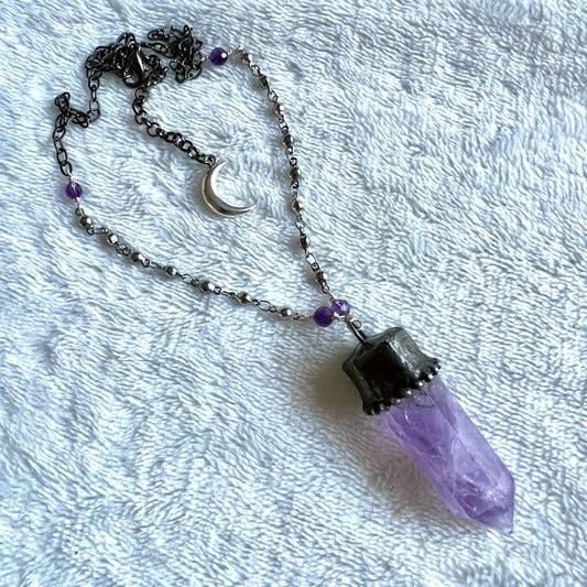 Crown Chakra ST Amethyst Tower Necklace Pendant