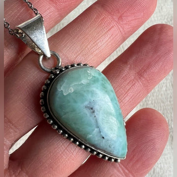 925 Calming Caribbean Teardrop Larimar Necklace Pendant