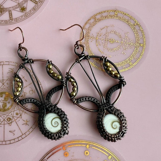 Handmade Copper Wire Wrapped Shivas Eye Shell Earrings