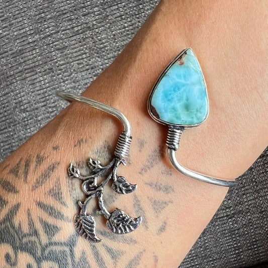 925 Adjustable Calming Caribbean Larimar Thin Cuff Bracelet