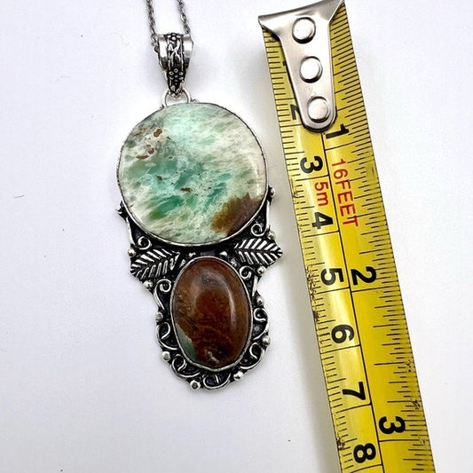 925 AMAZING Double Boulder Chrysoprase Necklace Pendant