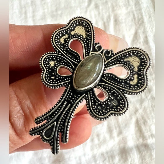925 Beauty! Labradorite Butterfly BOW Ring 7
