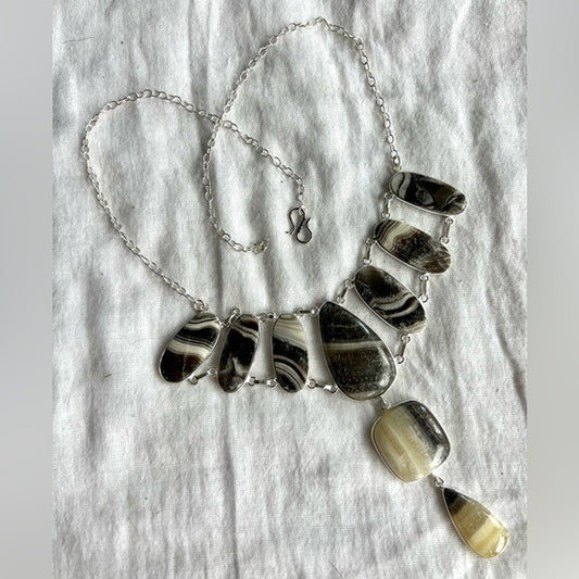 925 African Zebra Banded Calcite GODDESS Collar Necklace