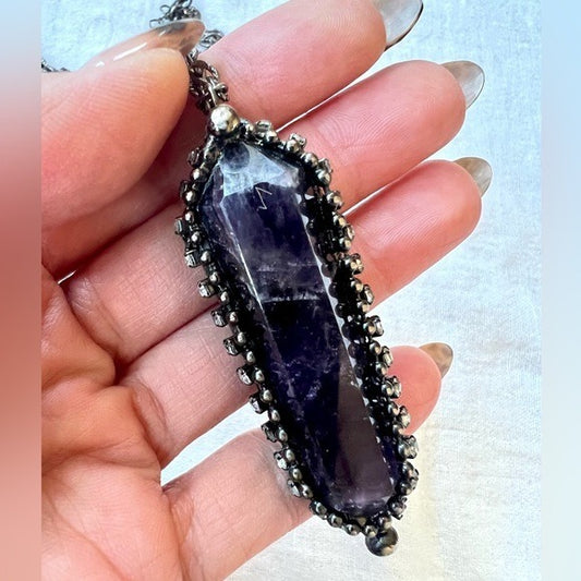 ⚡️DEEP PURPLE AMETHYST! DT Crescent Moon Necklace Pendant 3