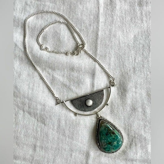 925 Gorgeous Chrysocolla + Moonstone Necklace Pendant
