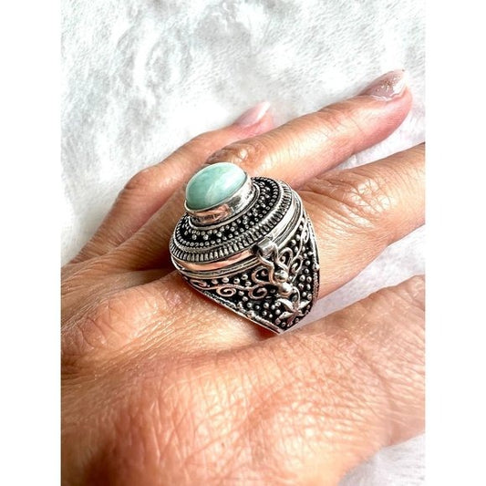 925 Caribbean Larimar POISON Ring 7 1/2