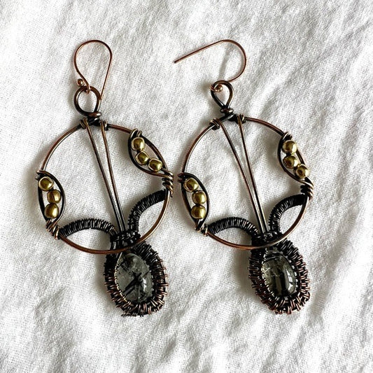 Artisan Copper Tourmalated Quartz Black Rutile Earrings