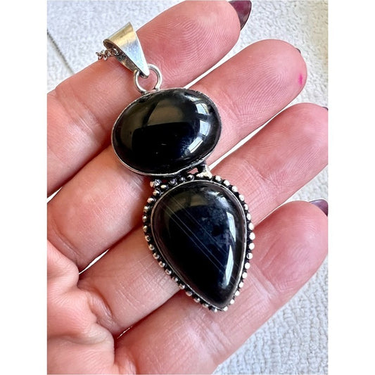 925 Natures Shield Banded Black Onyx Pendant Necklace