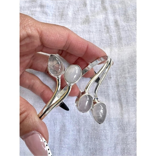 925 Rose Quartz Adjustable Cuff Bracelet