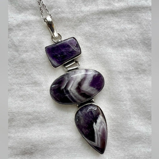 925 Triple Crown Amethyst Pendant Necklace