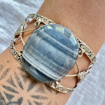 925 WOW! Gorgeous Owyhee Opal Striated Cuff Bracelet