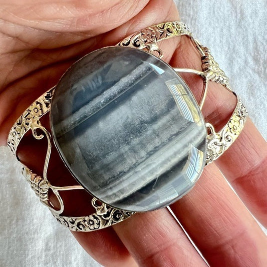 925 WOW! Gorgeous Owyhee Opal Striated Cuff Bracelet