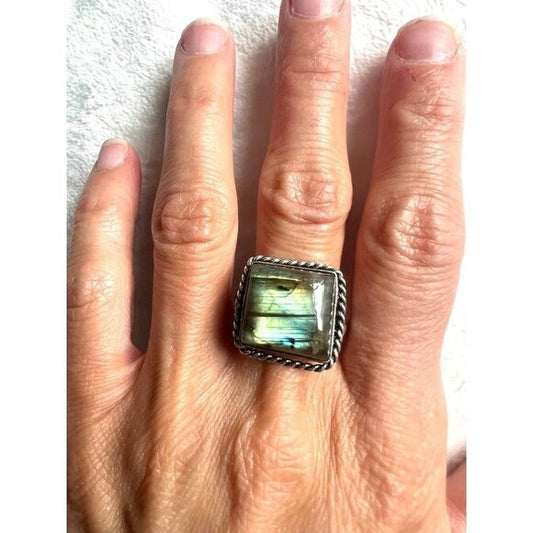 925 Bright Flash Labradorite Ring 10