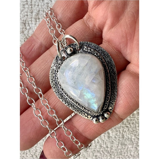 925 Transcendence Rainbow Flash Moonstone Pendant Necklace