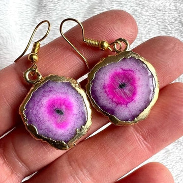 14k Pink Solar Quartz Crystal Earrings