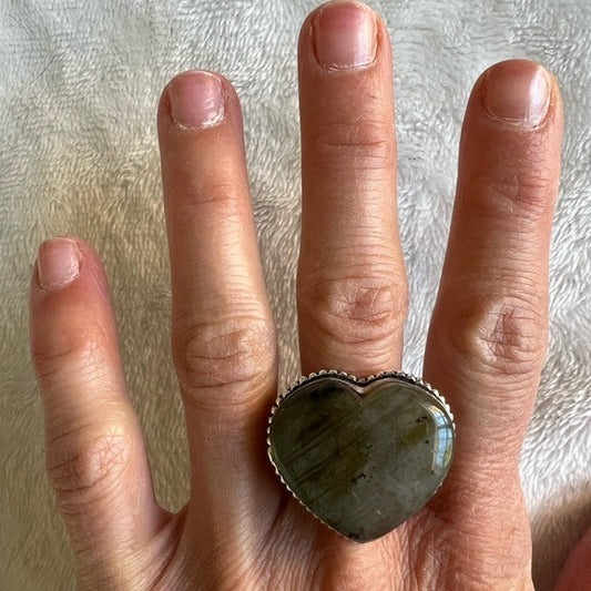 925 Flash Labradorite ❤️ Heart Ring 9.25