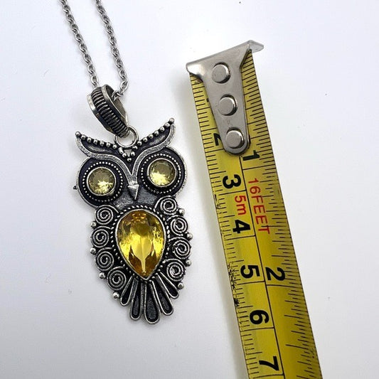 925 OWL SPIRIT GUIDE Citrine Necklace Pendant