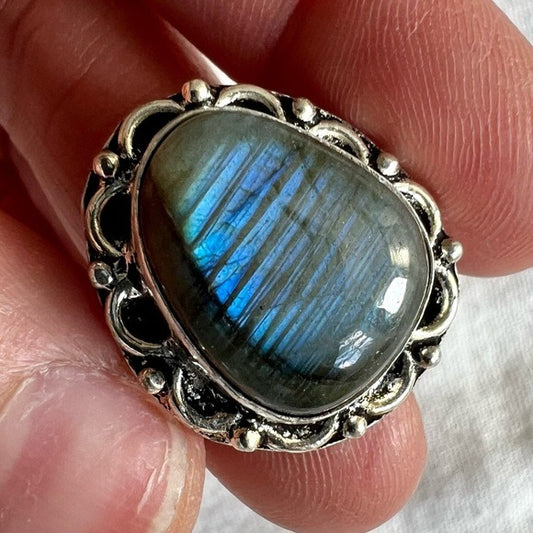 925 Blue Sunset Flash Labradorite Ring 9.5