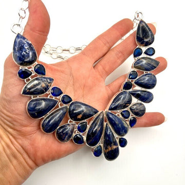 925 Spiritual Sodalite Massive Goddess Necklace Pendant